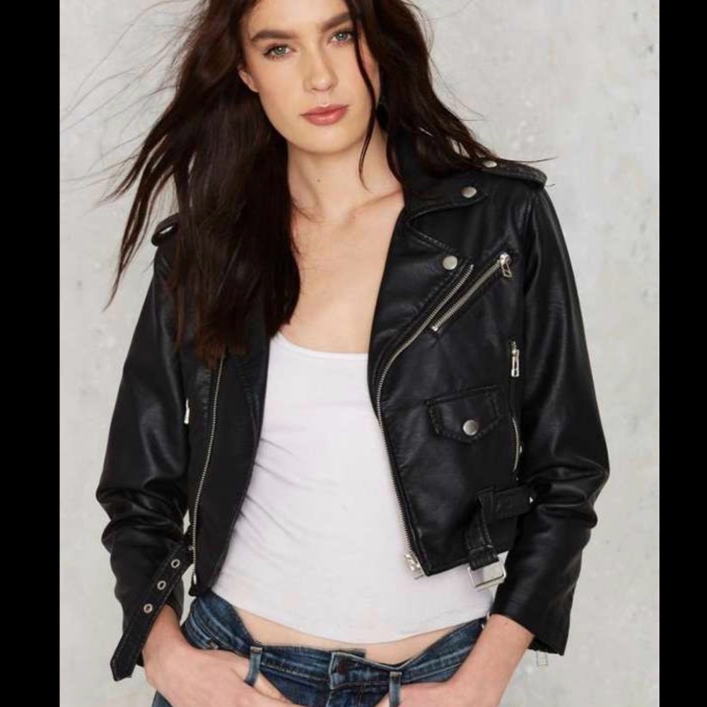 NWT Nasty Gal Black Leather Biker Jacket